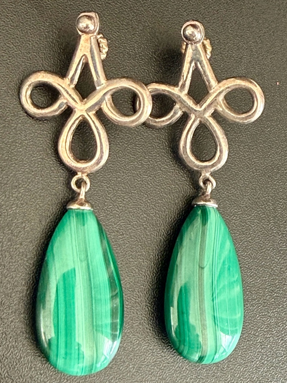 VINTAGE STERLING SILVER MALACHITE DROP EARRINGS CELTIC INFINITY DANGLE HSN JTV